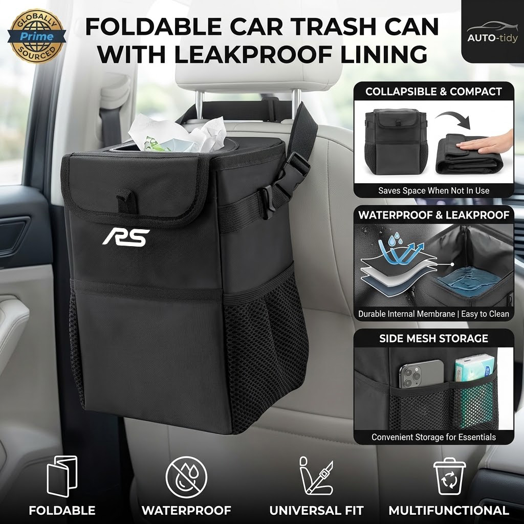 Waterproof Car Trash Can With Lid - Cestino portatile pieghevole, con coperchio impermeabile