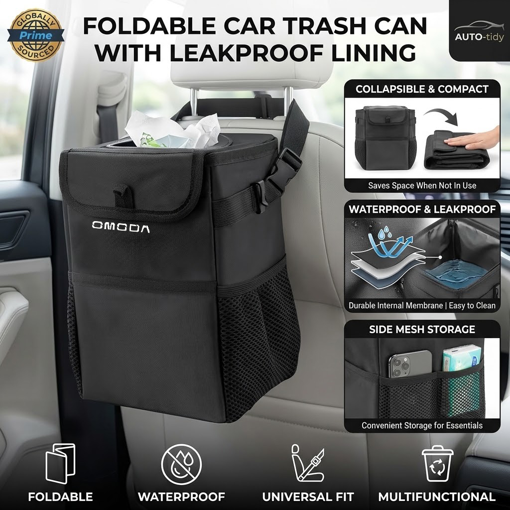 Waterproof Car Trash Can With Lid - Cestino per auto pieghevole, portatile, con