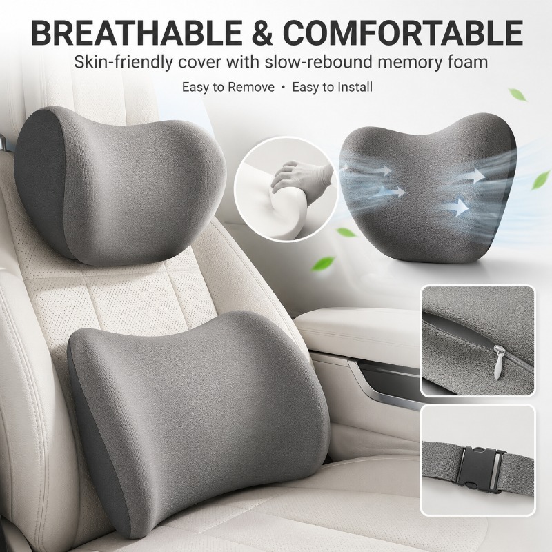 Set Cuscino Poggiatesta e Supp - Memory Foam Car Neck Pillow Lumbar Support recensione e prezzo