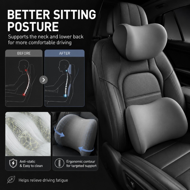 Set Cuscino Poggiatesta e Supp - Memory Foam Car Neck Pillow Lumbar Support recensione e prezzo